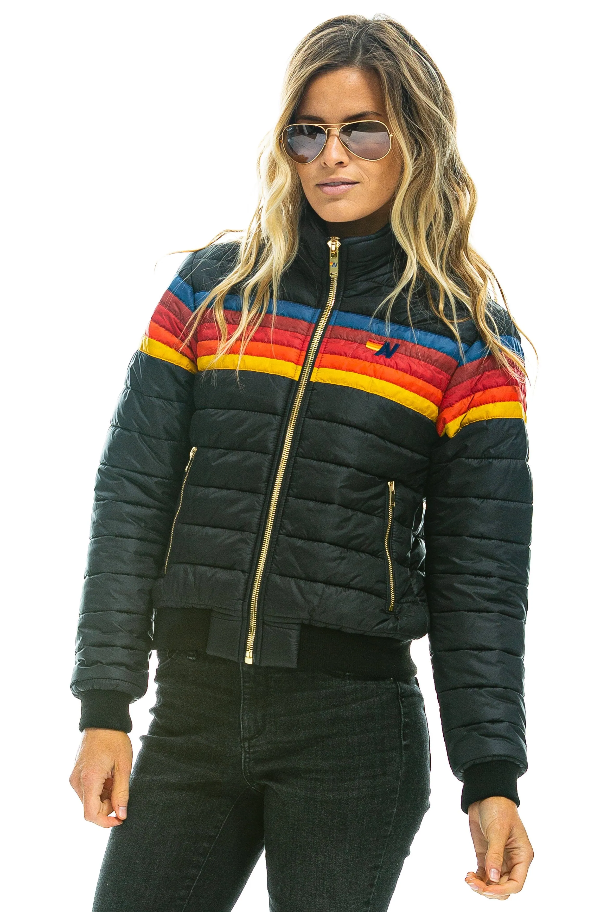 5 STRIPE JACKET WITH SHEARLING COLLAR -  BLACK