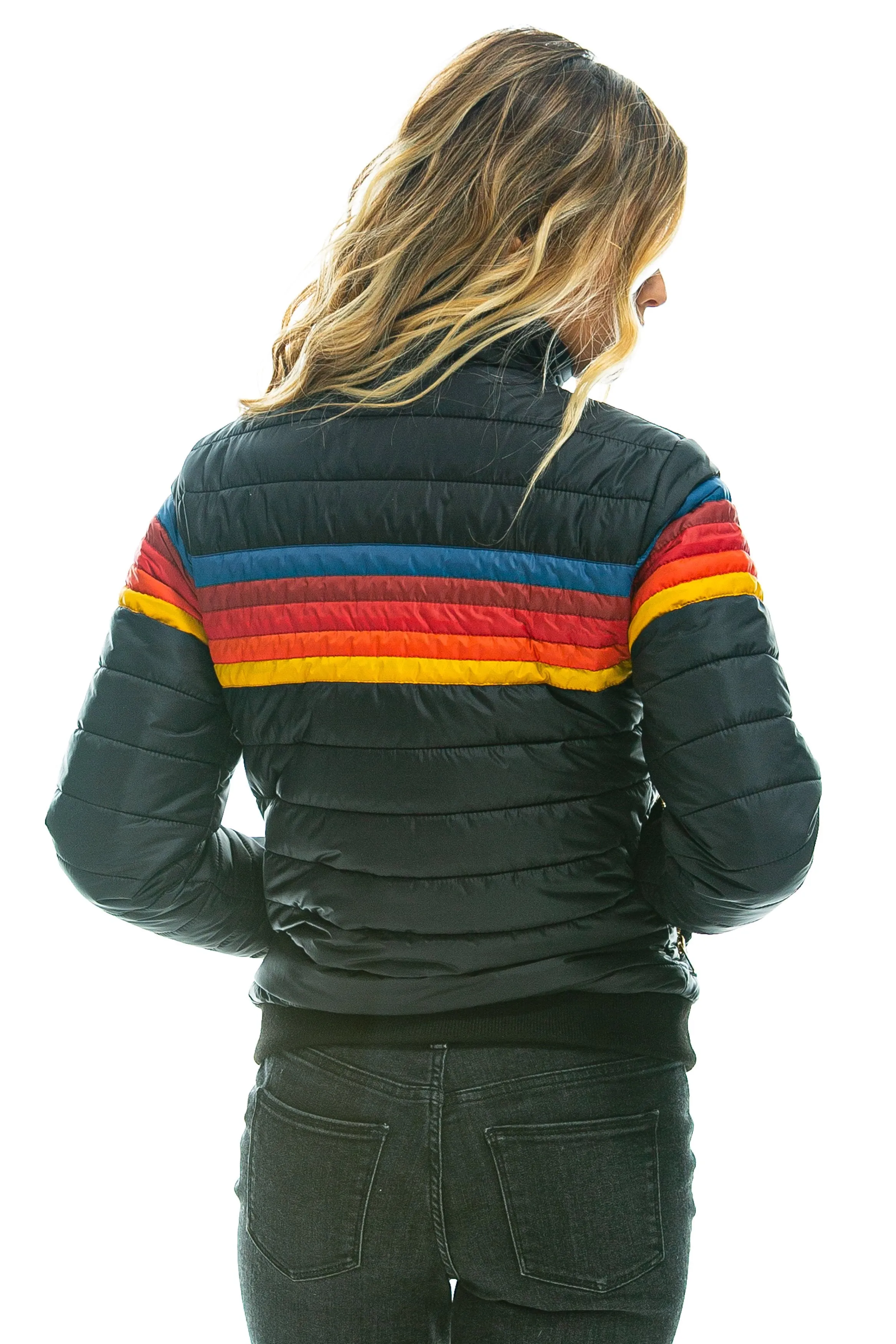 5 STRIPE JACKET WITH SHEARLING COLLAR -  BLACK