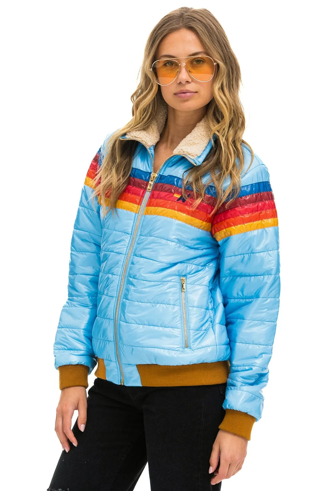 5 STRIPE RAINBOW SLEEVE JACKET -  SKY GLOSSY