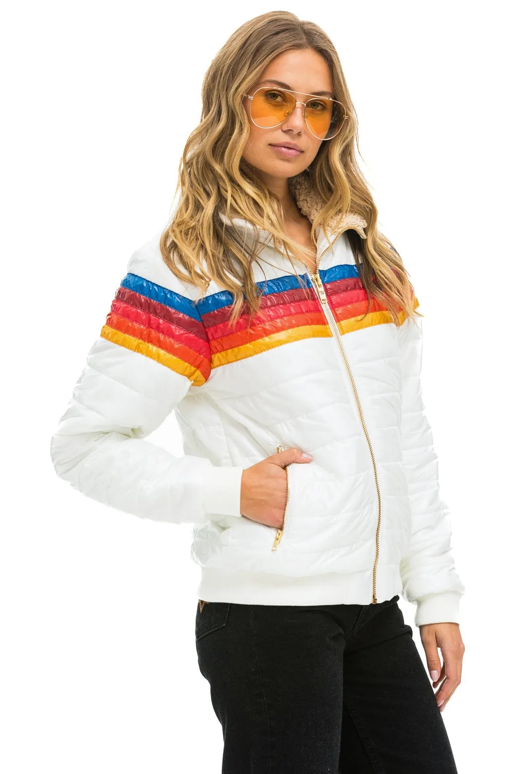 5 STRIPE RAINBOW SLEEVE JACKET -  WHITE GLOSSY