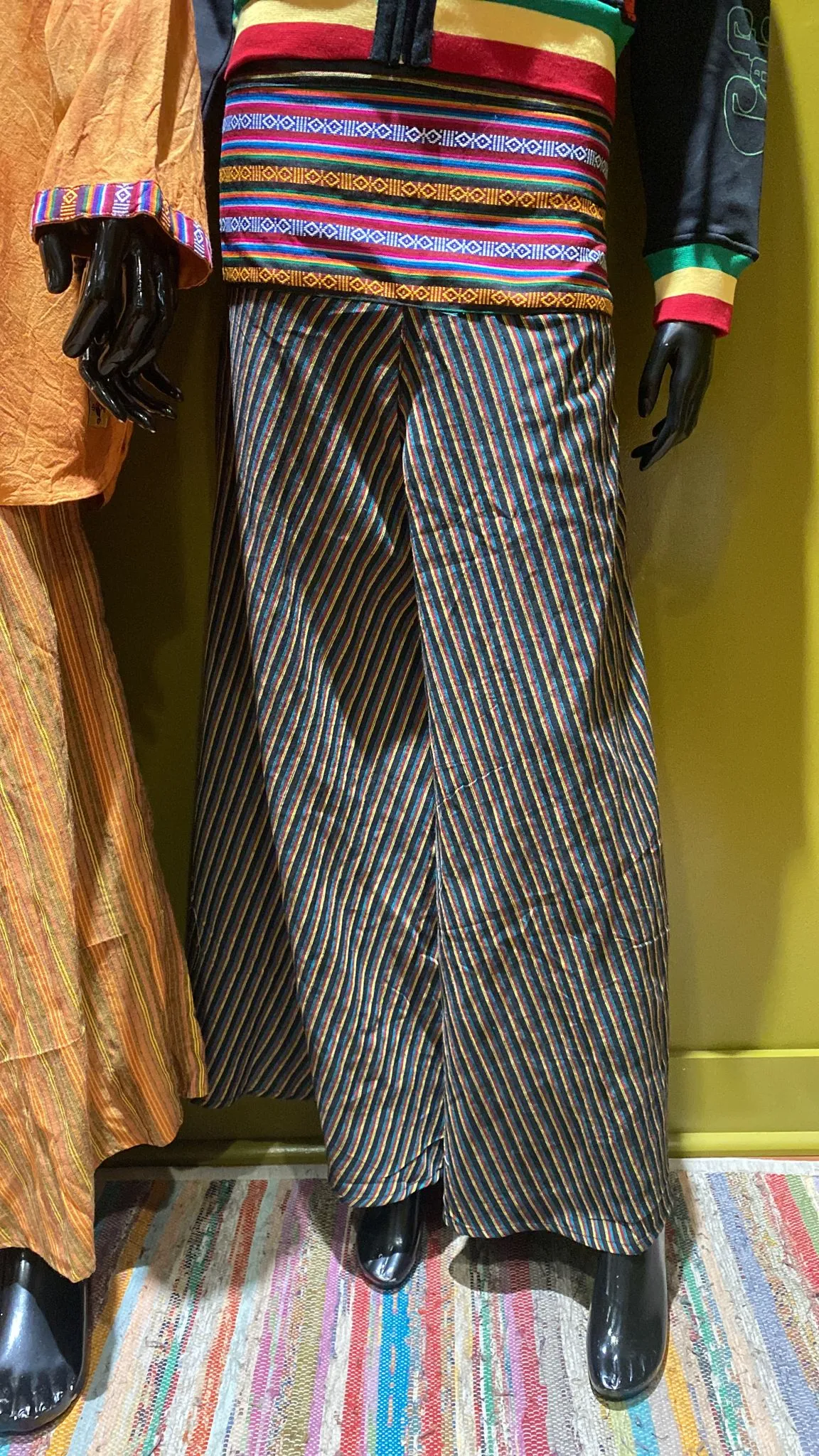 Bhutani Cotton Waist Wide-Leg Flare Pants - Stripes