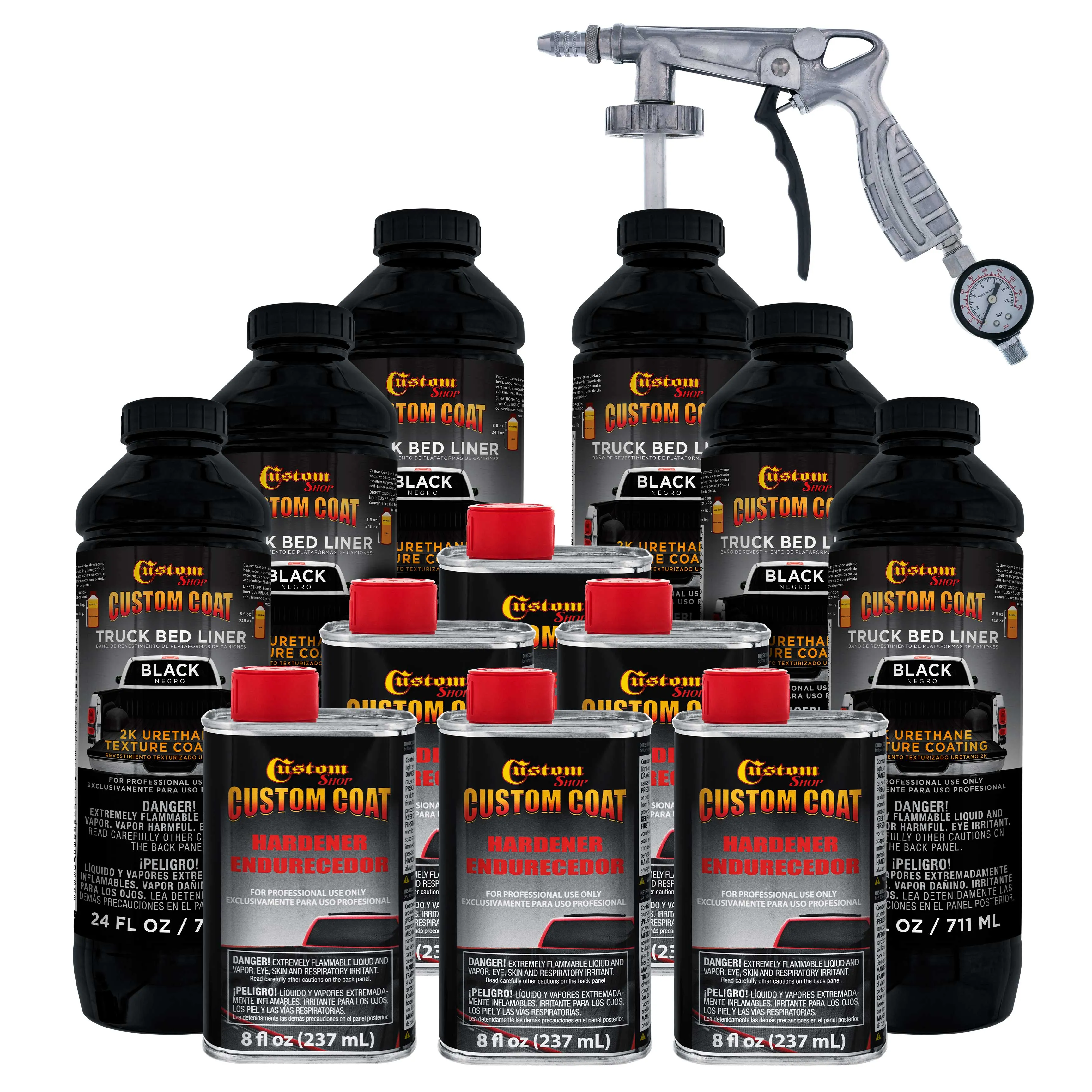 Black 1.5 Gallon (6 Quart) Urethane Spray-On Truck Bed Liner Kit with Spray Gun & Regulator - Easily Mix, Shake & Shoot - Textured Protective Coating