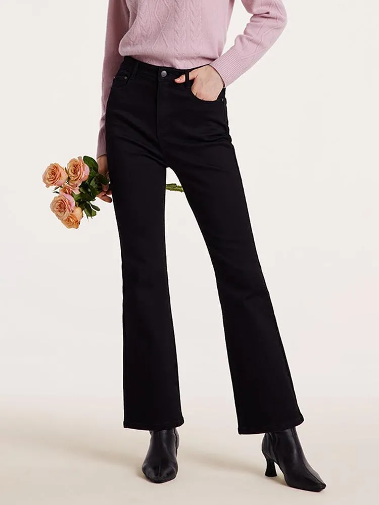 Black Ankle Length Flared Jeans