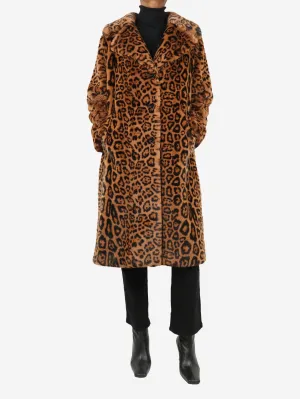 Brown Fanny faux fur leopard print coat - size UK 6