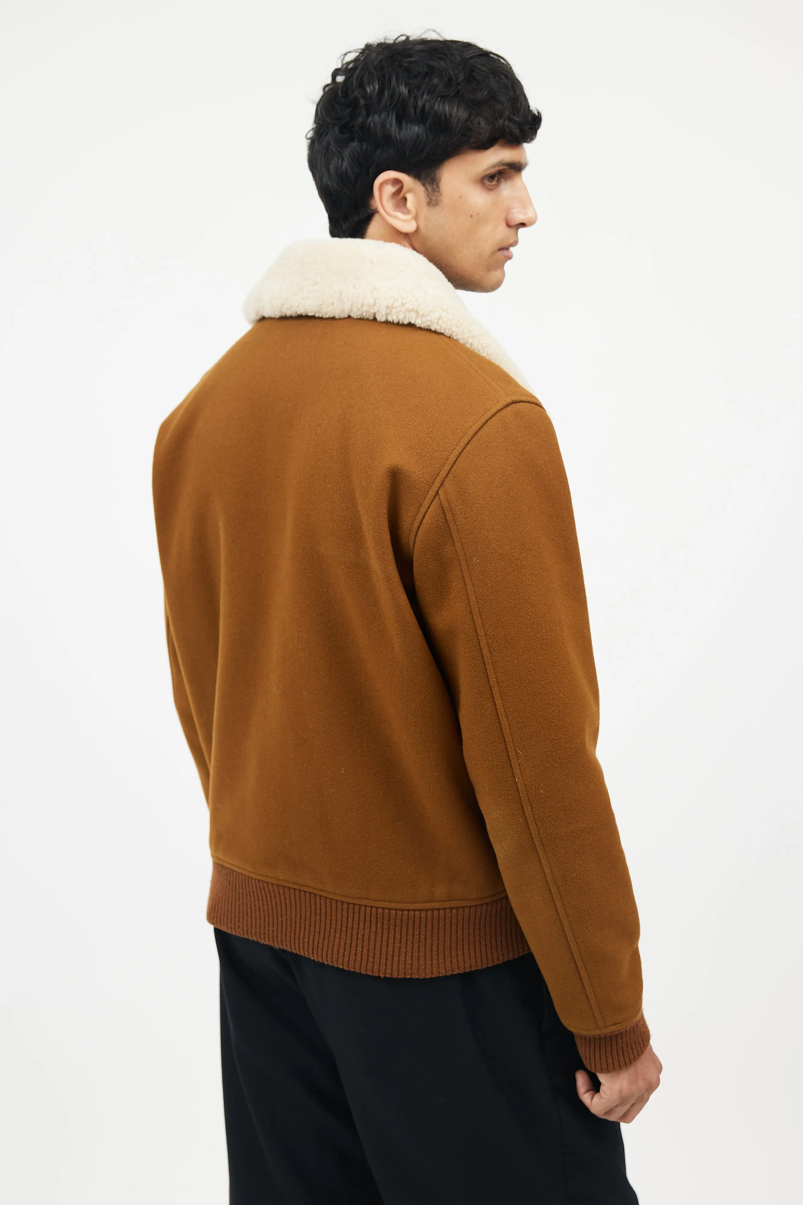 Brown Wool Shearling Collar Jacket