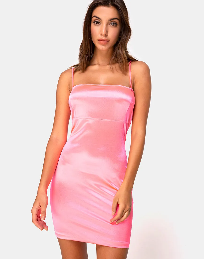 Cecile Slip Dress in Neon Pink