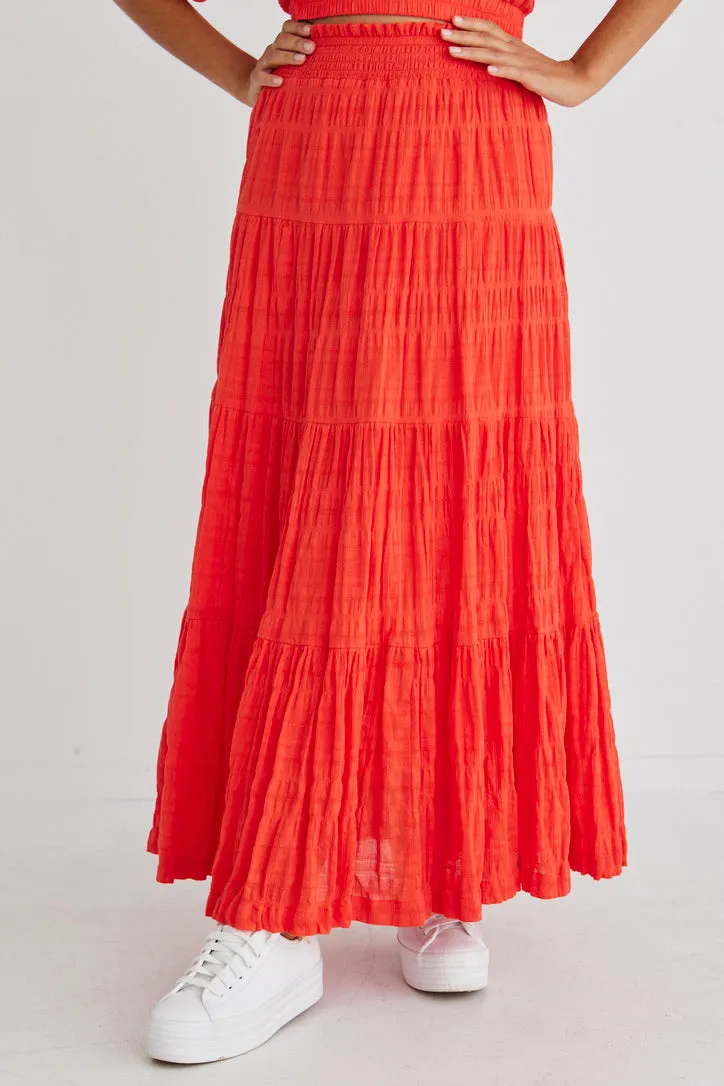 Charming Sunset Shirred Cotton Tiered Maxi Skirt