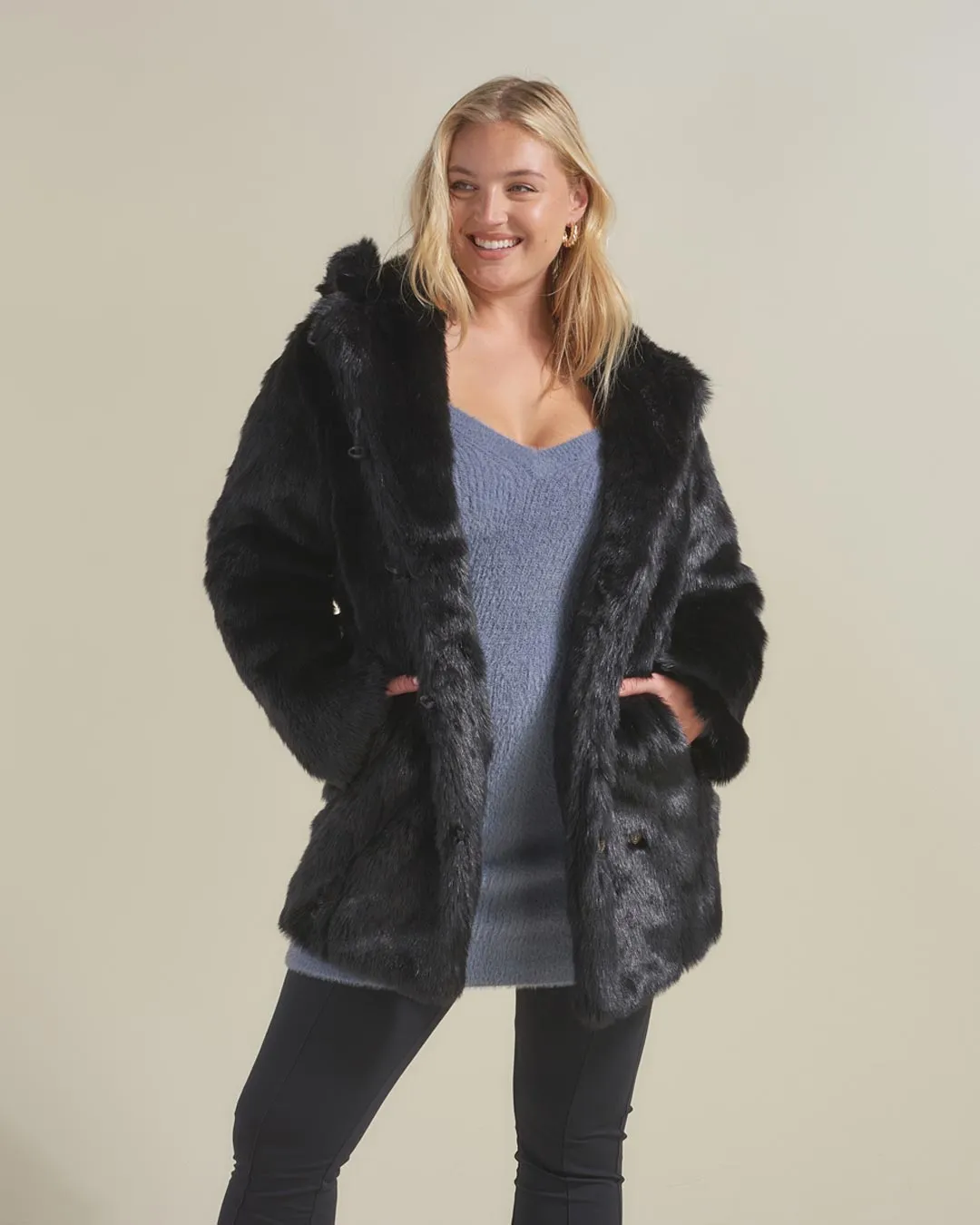 Classic Women's Faux Fur Coat | Black Panther