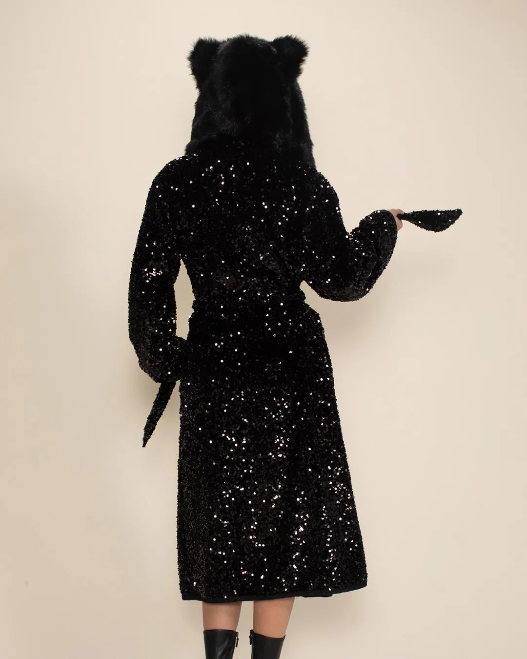 Classic Women's Long Sequin Coat | Black Panther