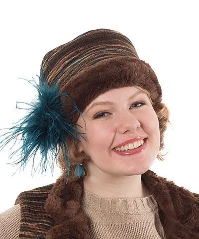 Cuffed Pillbox, Reversible (Two-Tone) - Sweet Stripes in English Toffee with Assorted Faux Fur