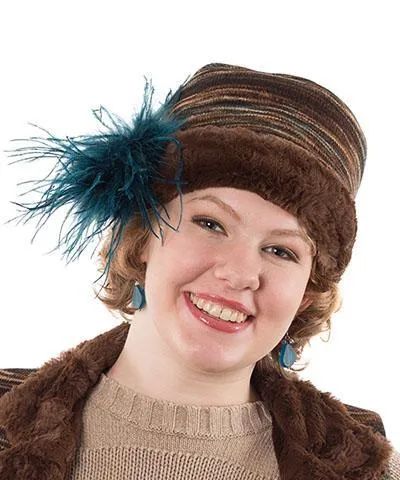 Cuffed Pillbox, Reversible (Two-Tone) - Sweet Stripes in English Toffee with Assorted Faux Fur