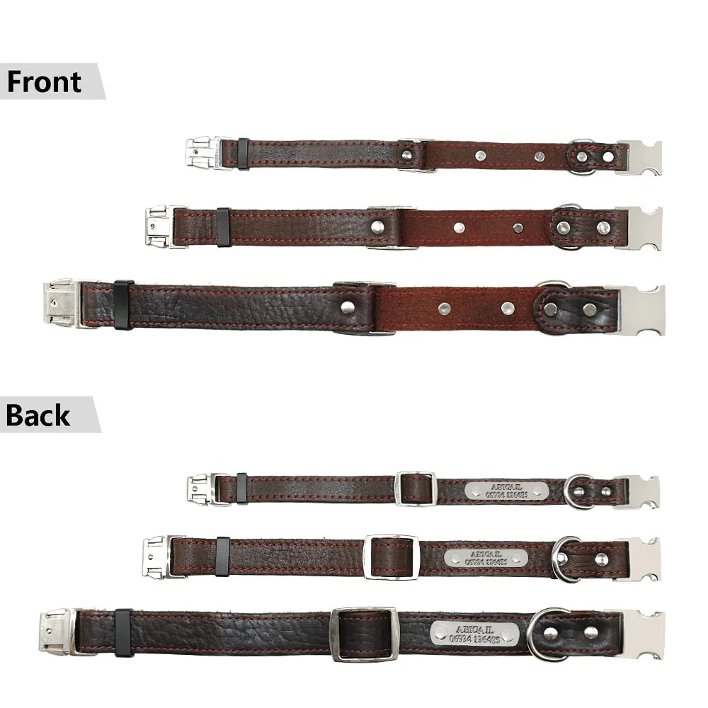 Customized Genuine Leather Dog Collar - Engrave Your Pet's ID