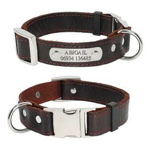 Customized Genuine Leather Dog Collar - Engrave Your Pet's ID