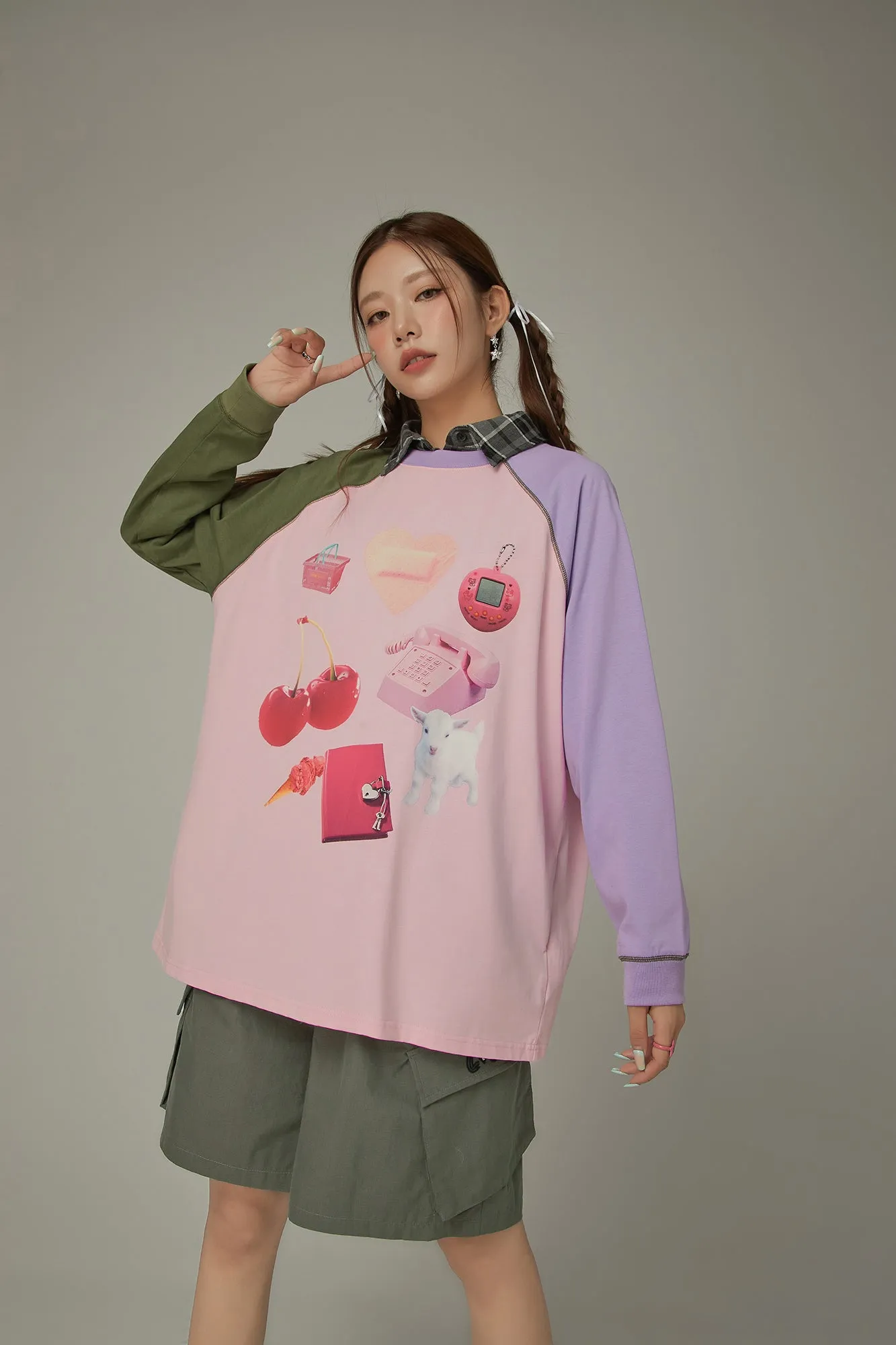 Cute Item Printed Color Raglan T-Shirt