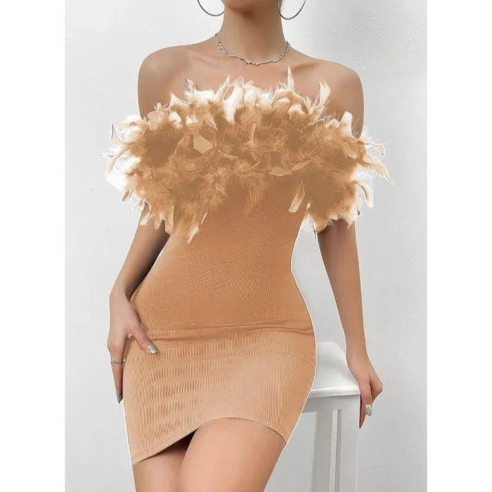 Feather Bodycon Mini Dress