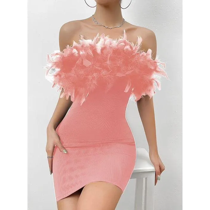 Feather Bodycon Mini Dress