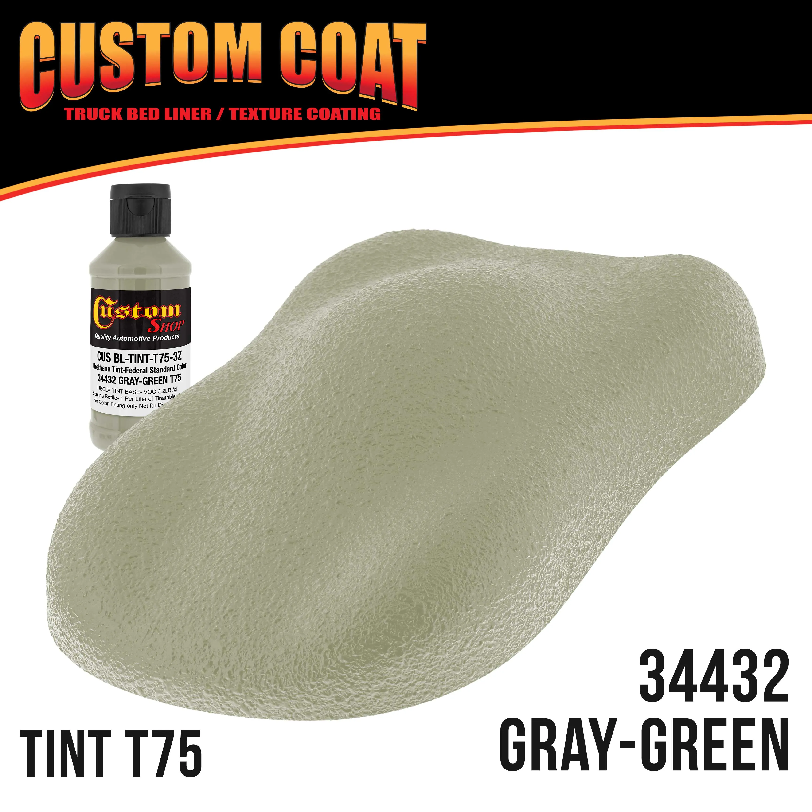 Federal Standard Color #34432 Gray Green T75 Urethane Spray-On Truck Bed Liner, 1 Quart Kit with Spray Gun and Regulator - Textured Protective Coating