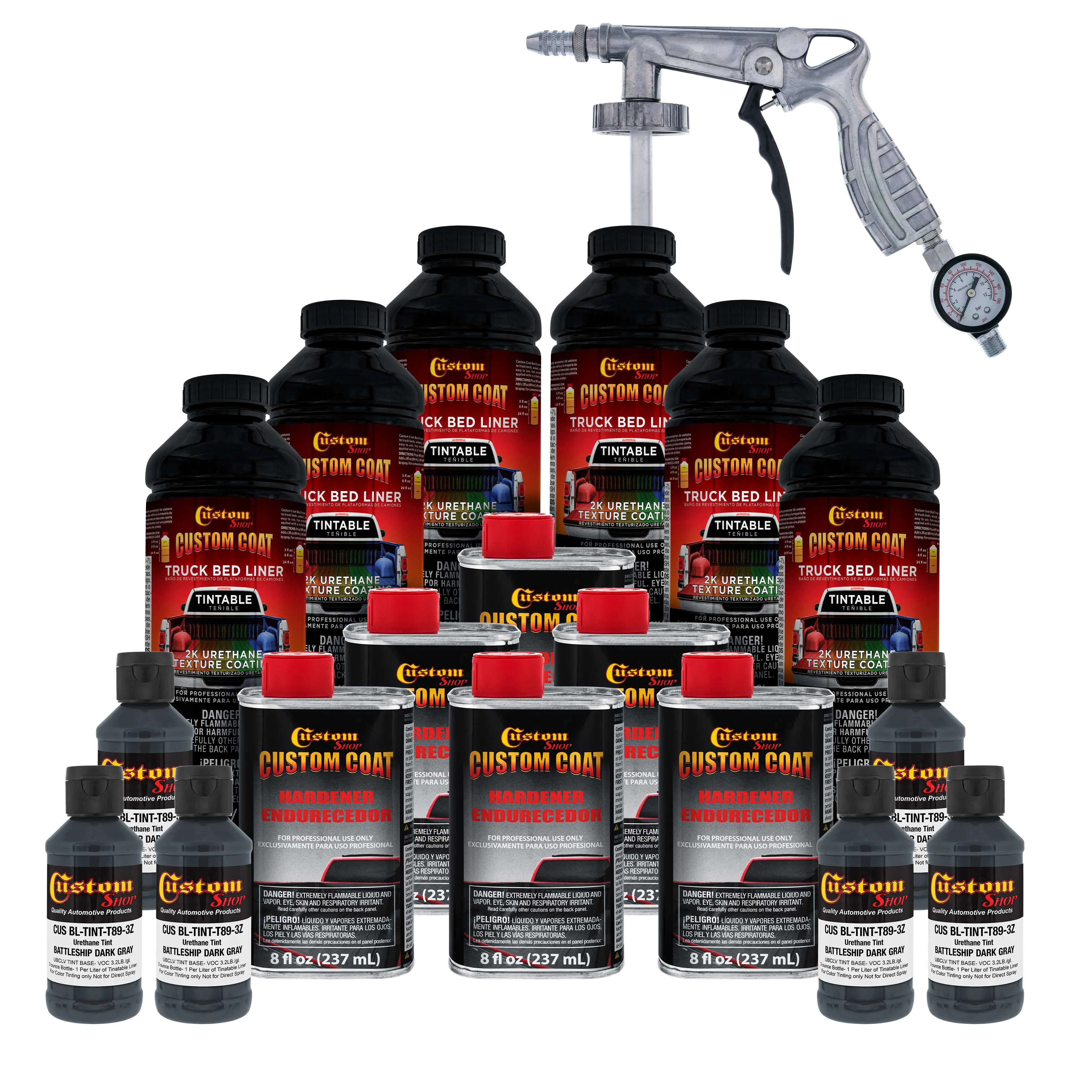 Federal Standard Color #36118 Battleship Dark Gray T89 Urethane Spray-On Truck Bed Liner, 1.5 Gallon Kit with Spray Gun & Regulator - Textured Coating