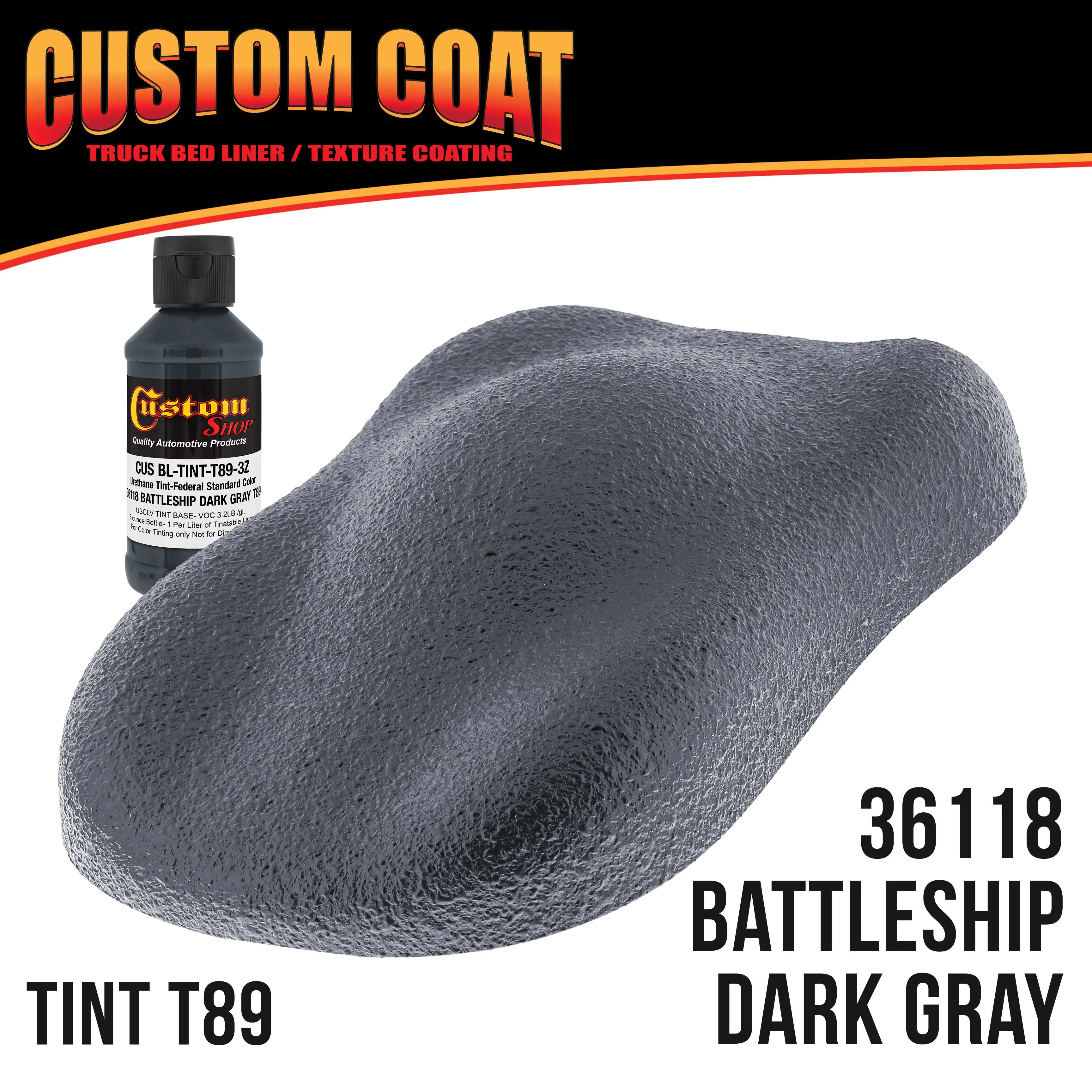 Federal Standard Color #36118 Battleship Dark Gray T89 Urethane Spray-On Truck Bed Liner, 1.5 Gallon Kit with Spray Gun & Regulator - Textured Coating