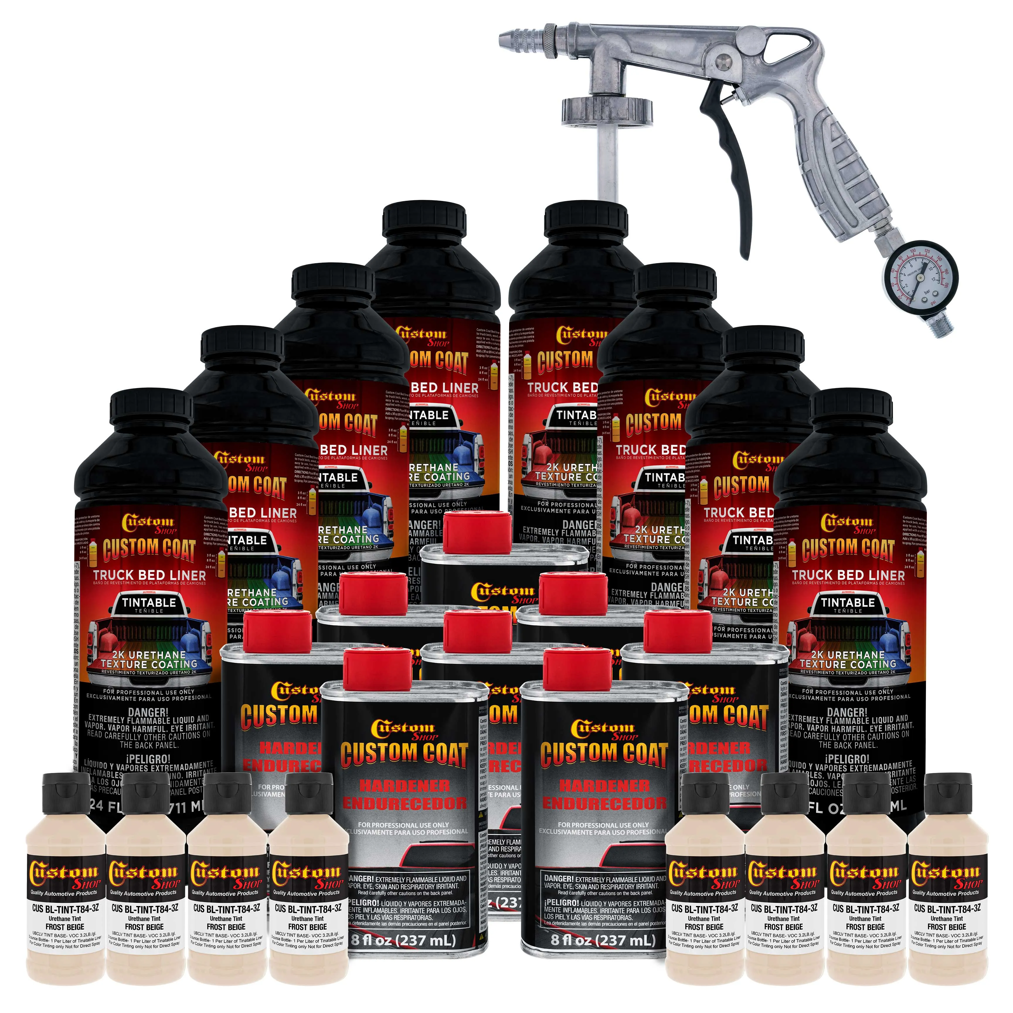 Federal Standard Color #36521 Frost Beige T84 Urethane Spray-On Truck Bed Liner, 2 Gallon Kit with Spray Gun & Regulator - Textured Protective Coating