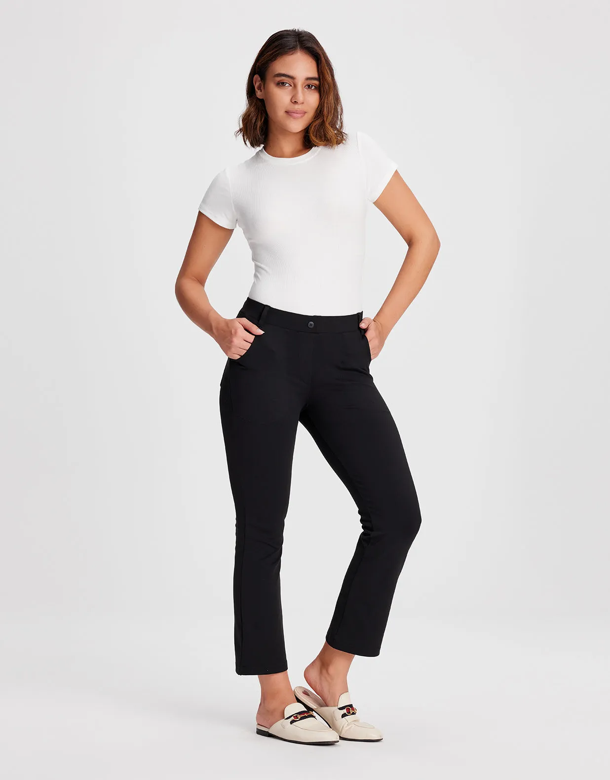 Flare Cropped Yoga Dress Pants, 4 Pockets