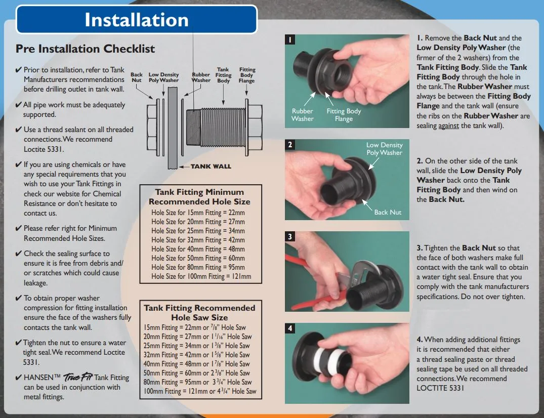 Hansen Poly Tank Fitting for BSP Threaded Tank Access