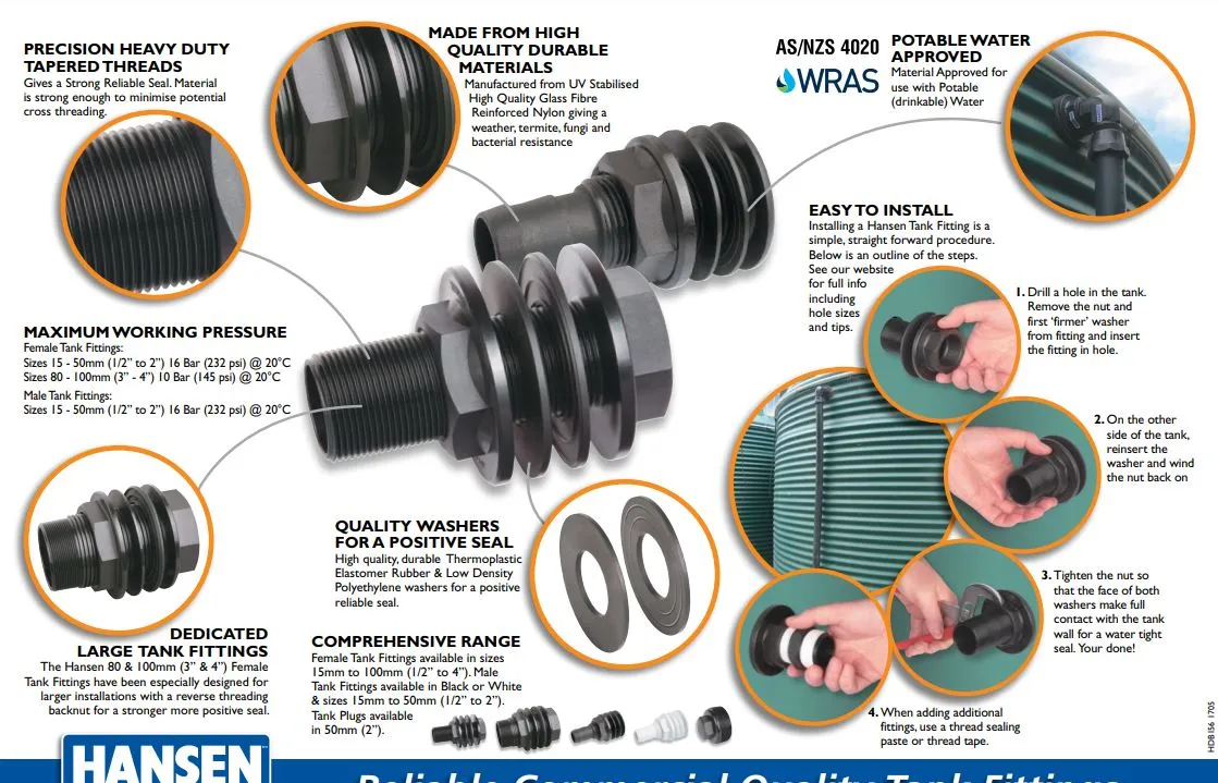 Hansen Poly Tank Fitting for BSP Threaded Tank Access