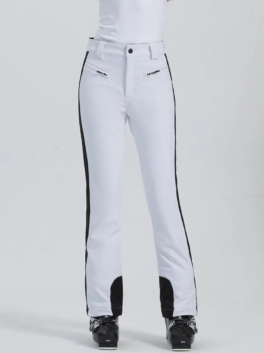 Lady's Classical Solid Color Slim Fit Snow Pants Flared Ski Trousers