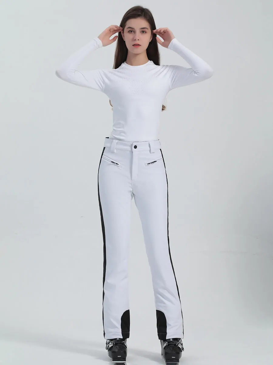 Lady's Classical Solid Color Slim Fit Snow Pants Flared Ski Trousers