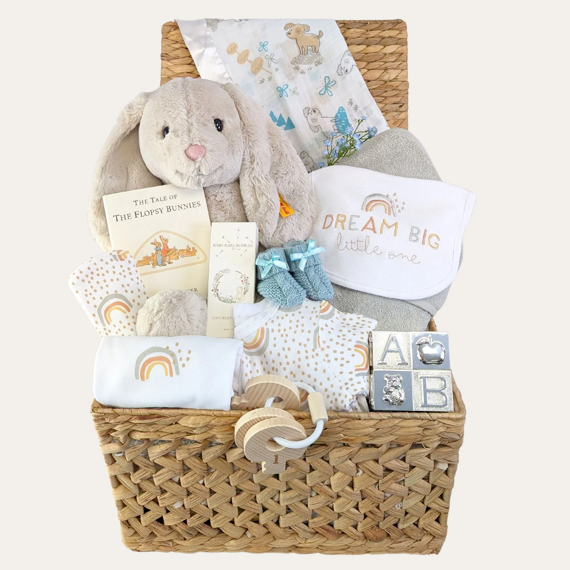 Large Baby Boy Gifts Basket Organic Love & Bunny Cuddles