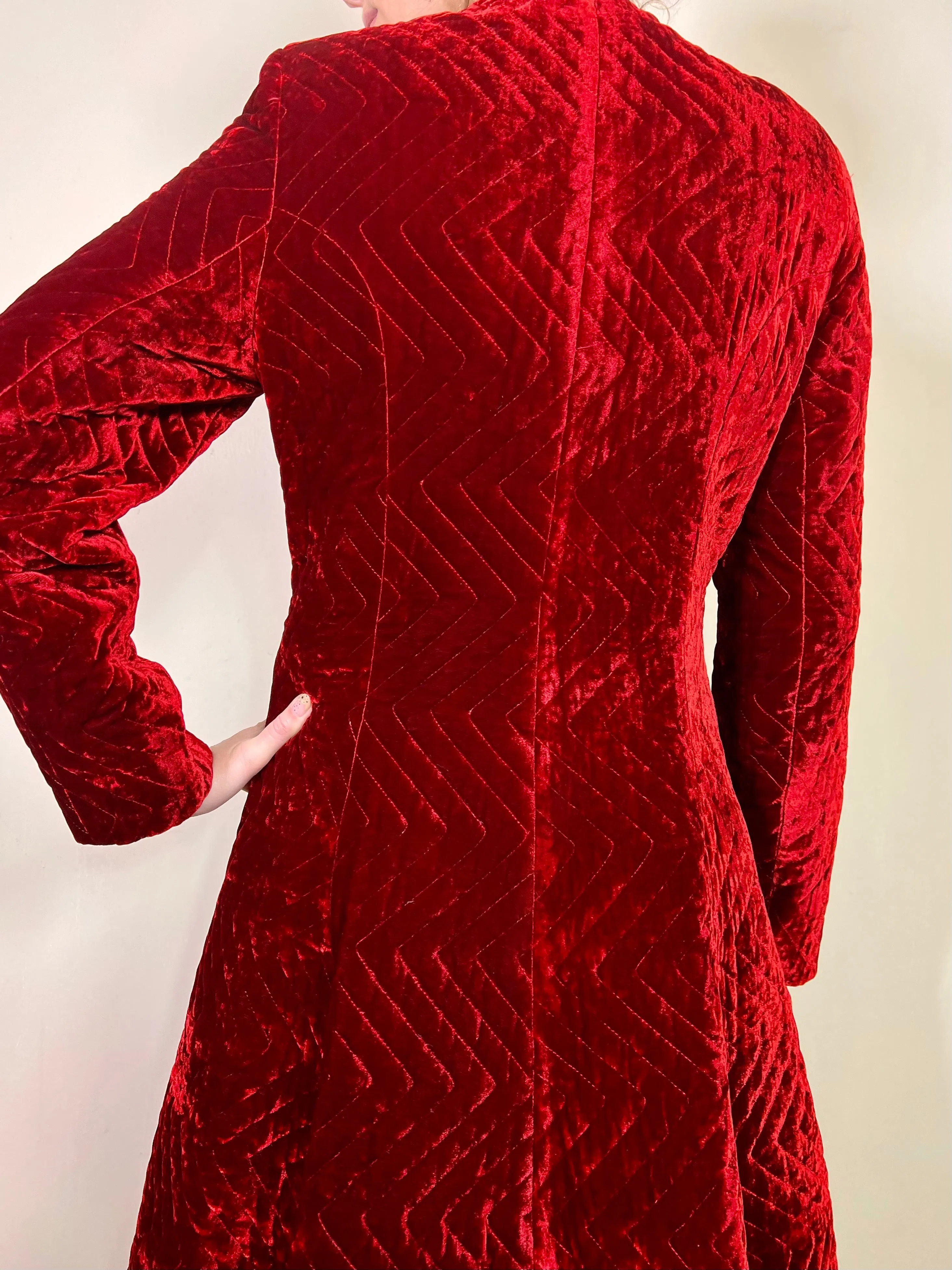 Lola, vintage quilted ruby red velvet coat