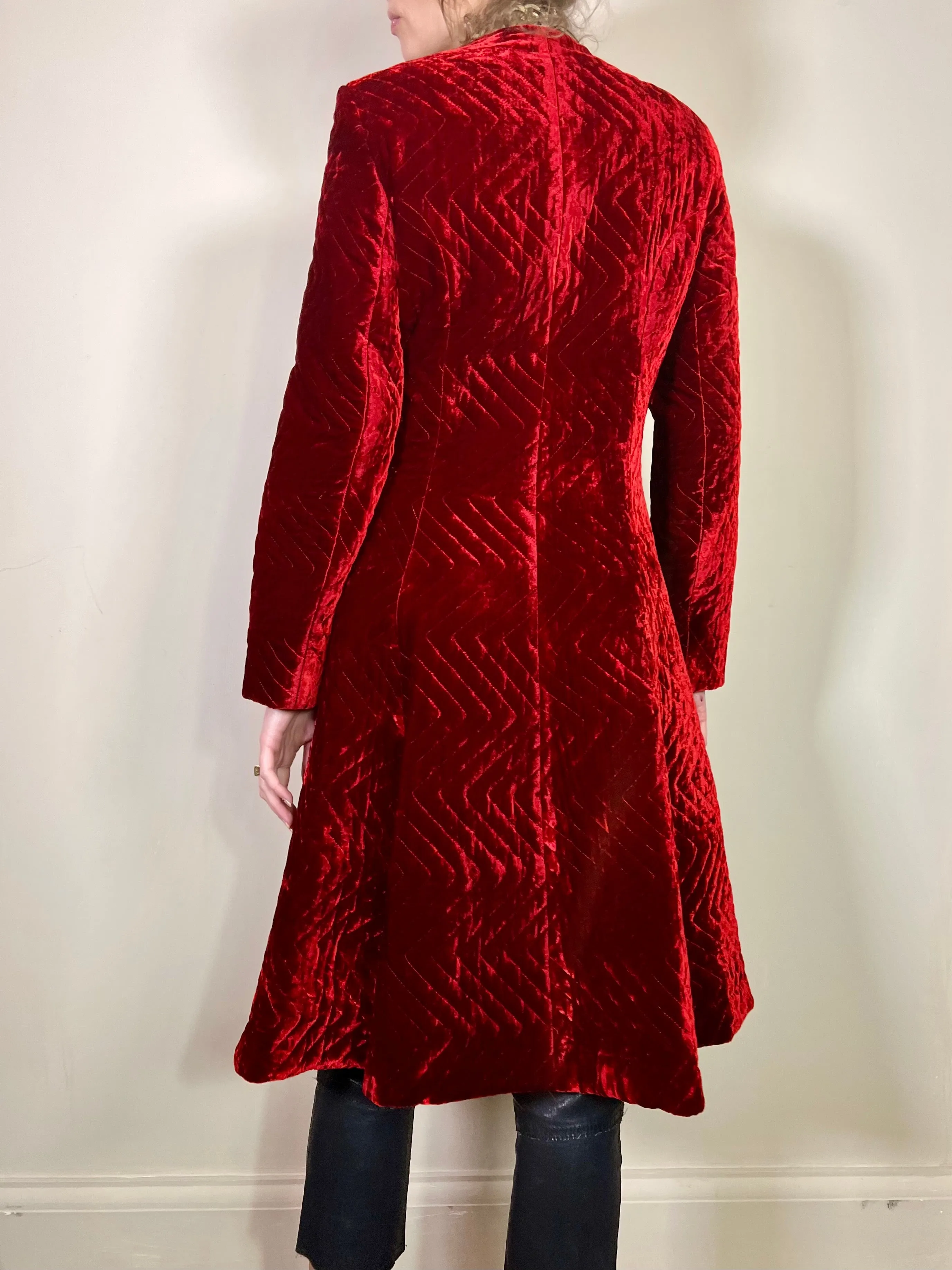 Lola, vintage quilted ruby red velvet coat