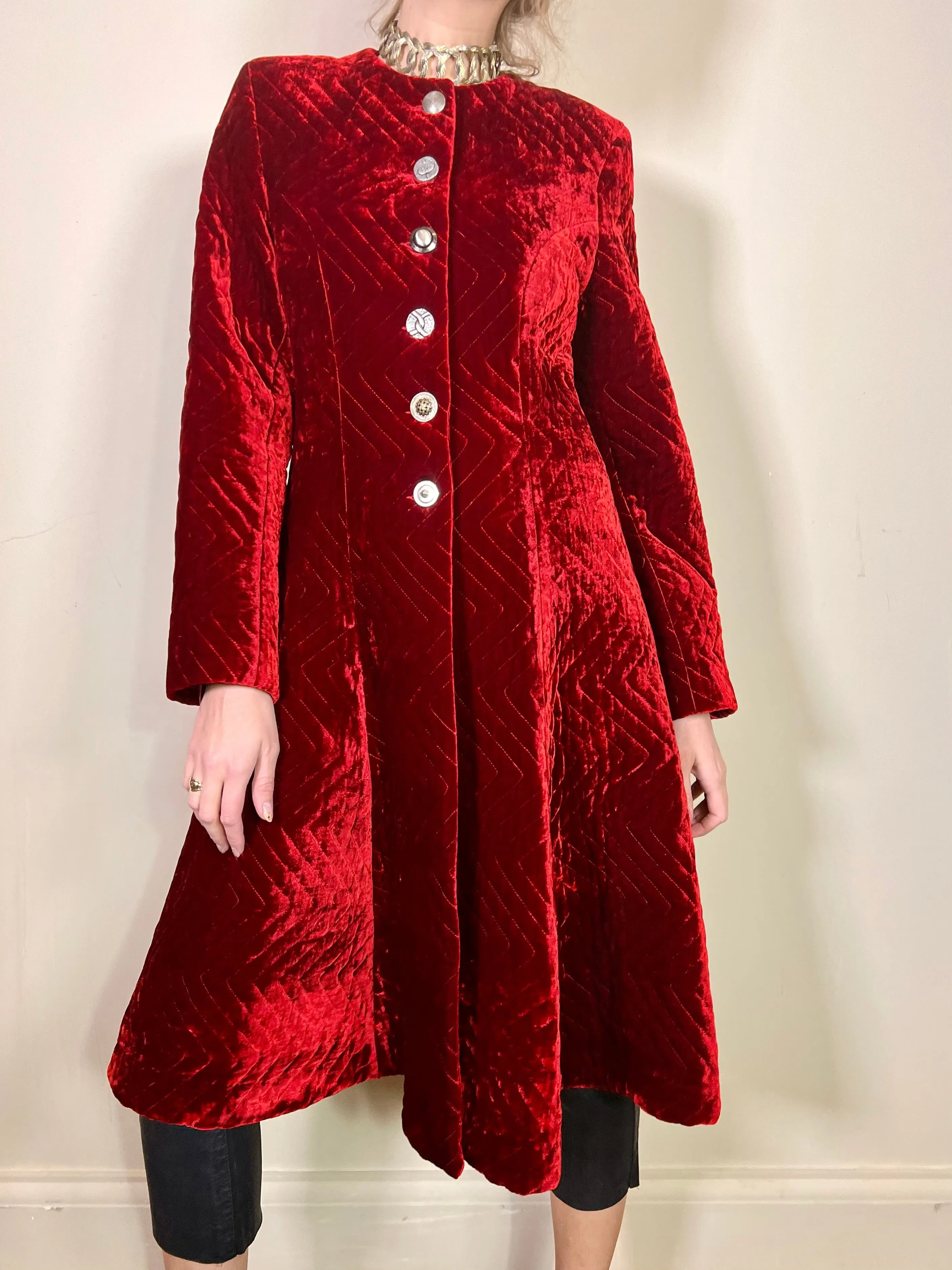 Lola, vintage quilted ruby red velvet coat