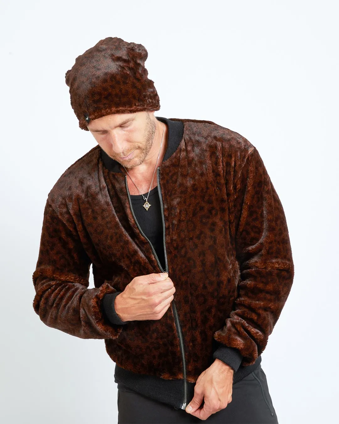 Mahogany Jaguar ULTRA SOFT Faux Fur Bomber Jacket | Men's