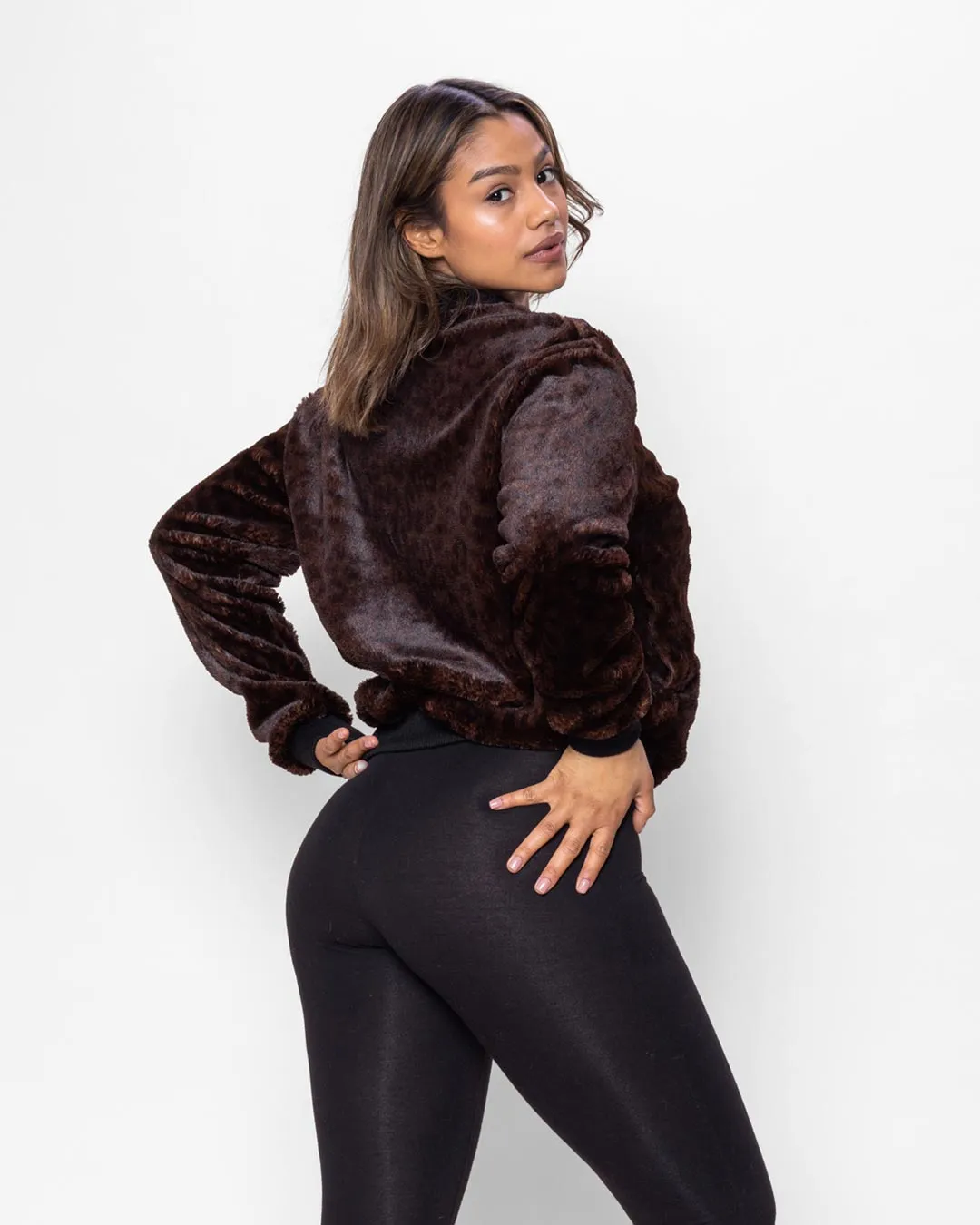 Mahogany Jaguar ULTRA SOFT Faux Fur Bomber Jacket | Women's