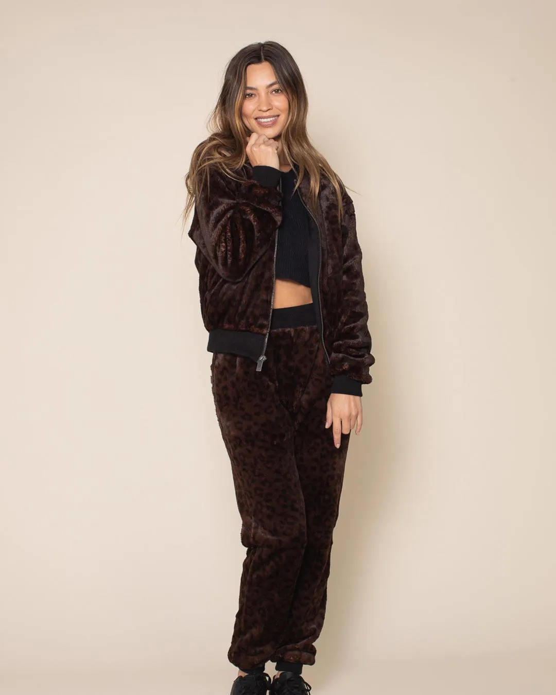 Mahogany Jaguar ULTRA SOFT Faux Fur Bomber Jacket | Women's