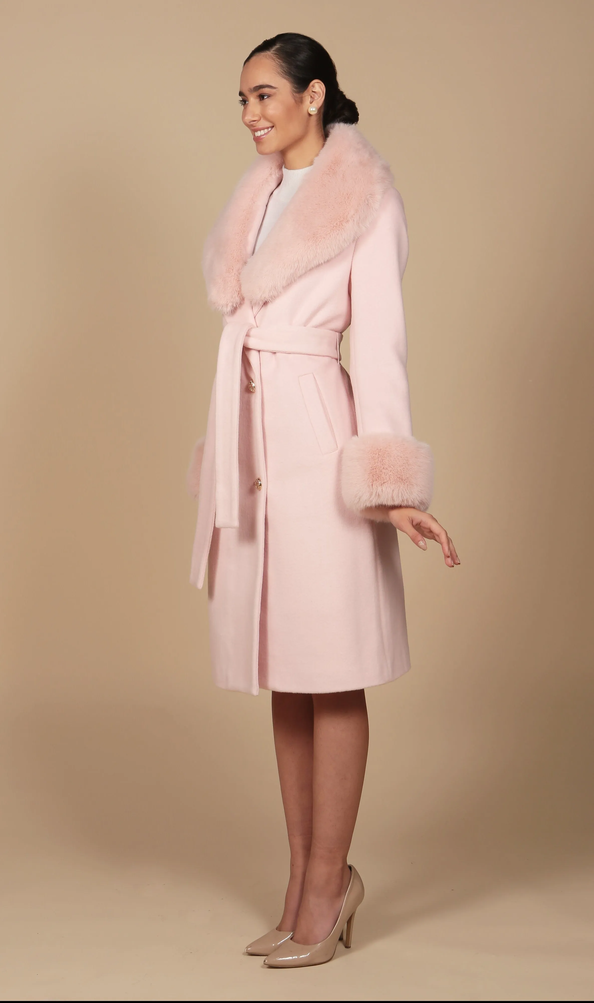 'Marlene' Cashmere and Wool Coat in Rosa