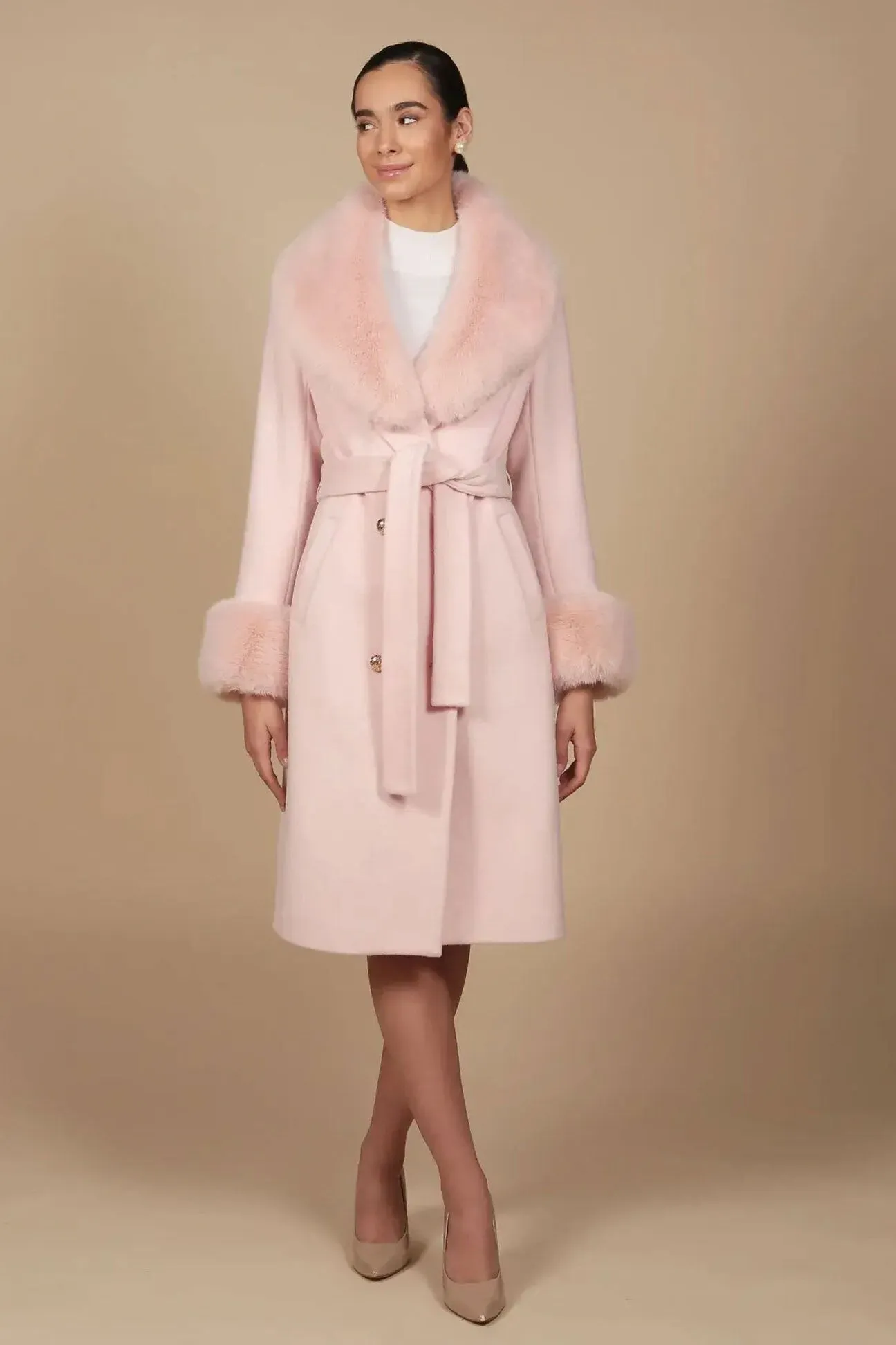 'Marlene' Cashmere and Wool Coat in Rosa