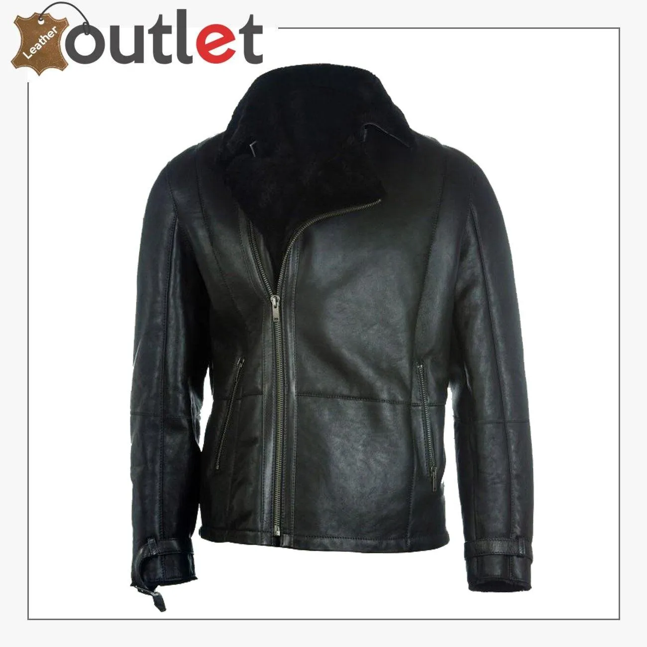 Men Pure Black B3 Shearling Jacket