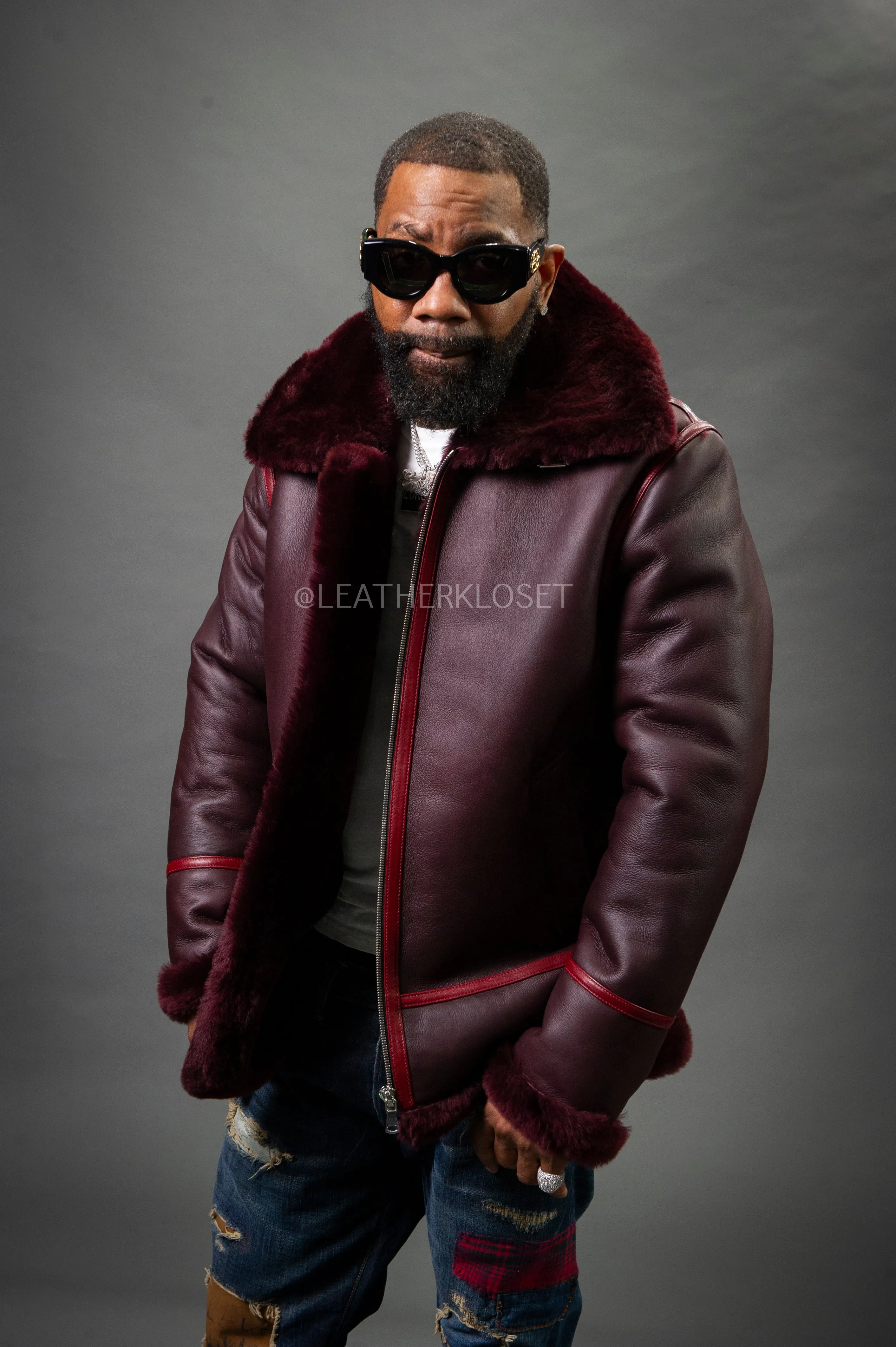 Men's B-3 Bomber Classic Sheepskin Shearling [Burgundy]