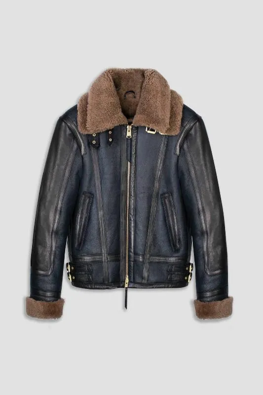 Men's Blue Sheepskin Shearling Leather Jacket