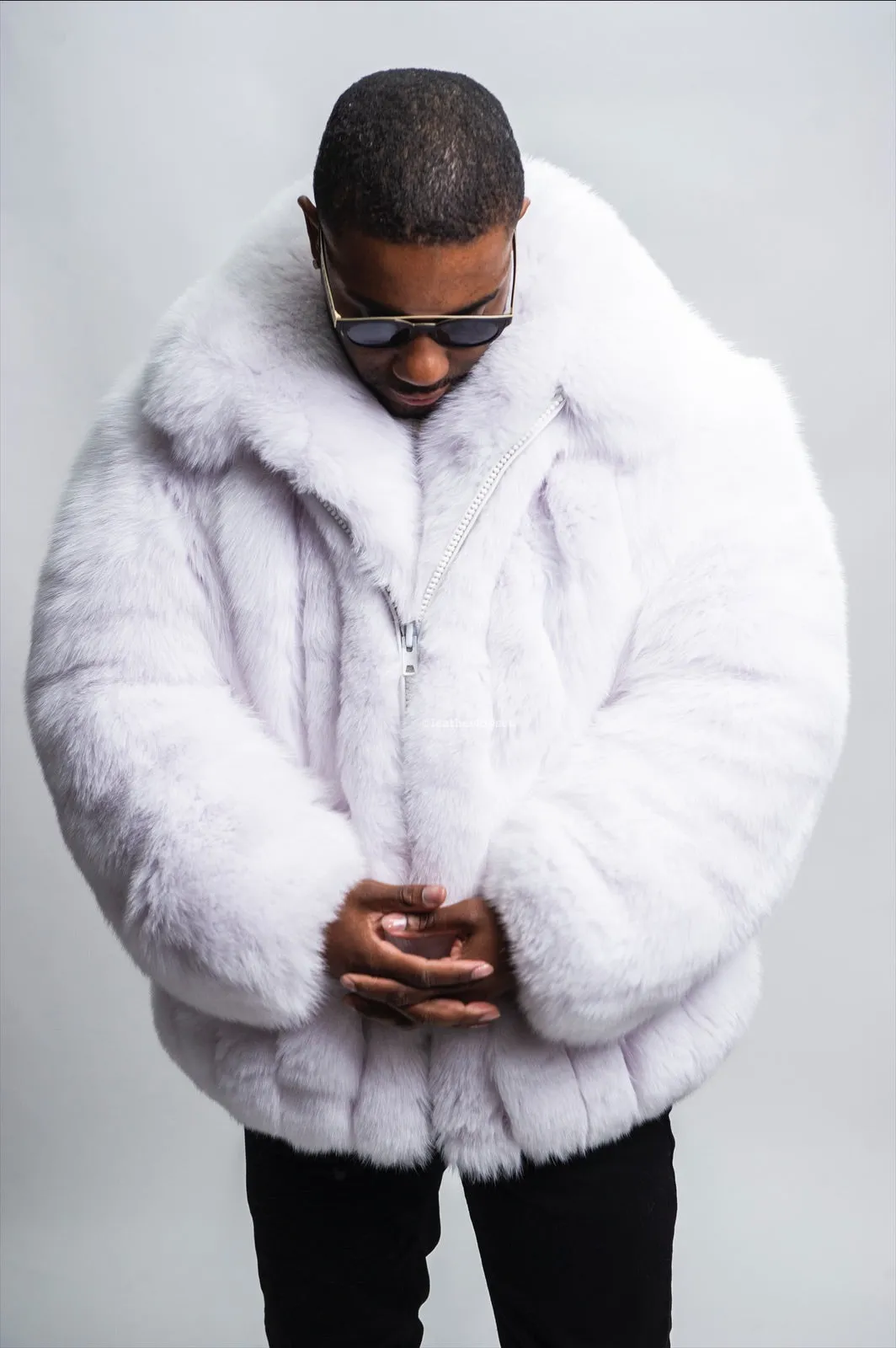 Men's Fox Fur Bomber Jacket [Pure White]