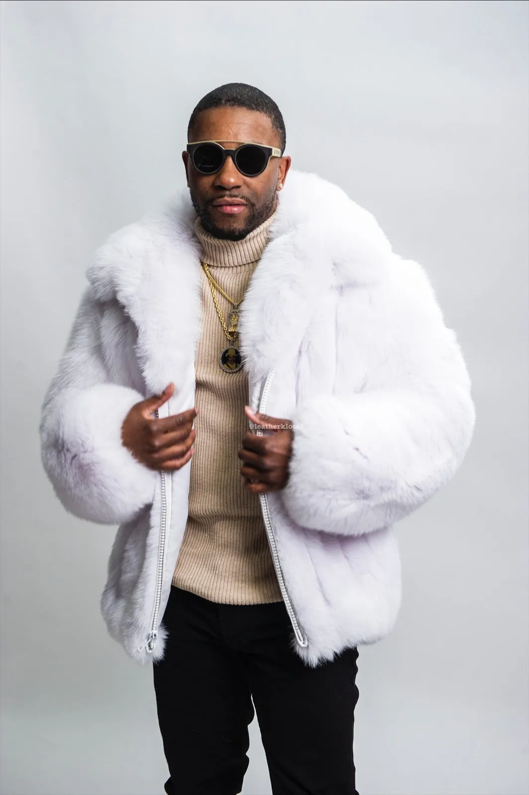 Men's Fox Fur Bomber Jacket [Pure White]