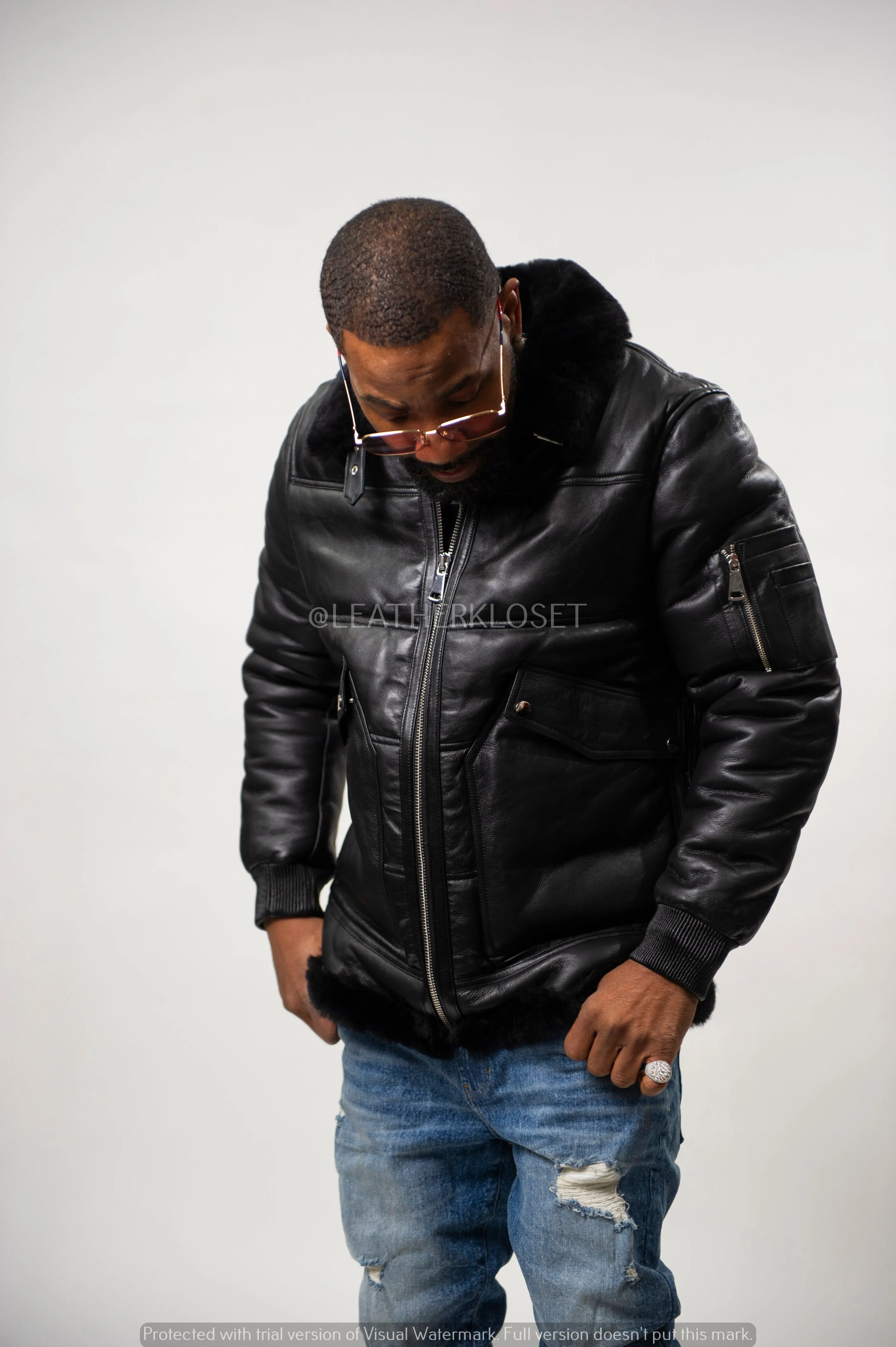 Men's Leather & Shearling B-3 Bomber [Black]