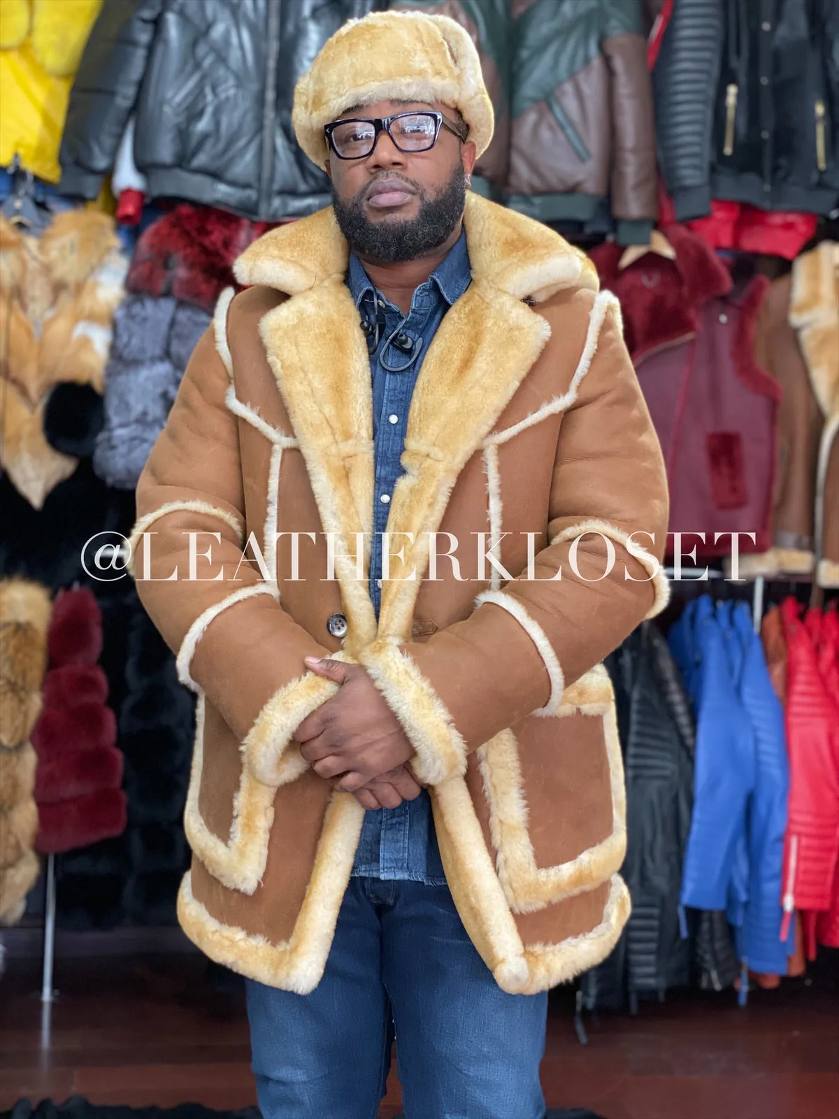 Men's Marlboro Sheepskin Shearling Coat [Tan]