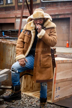 Men's Milan Sheepskin Shearling Coat With Hat