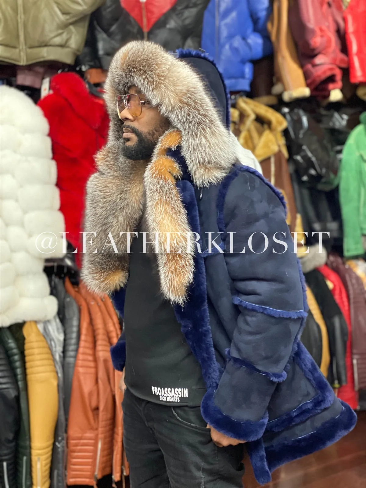 Men's Real Shearling Duffle With Oversize Fox