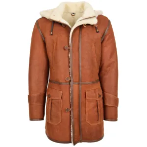 Mens Real Sheepskin Duffle Hooded Coat Vincent Whiskey