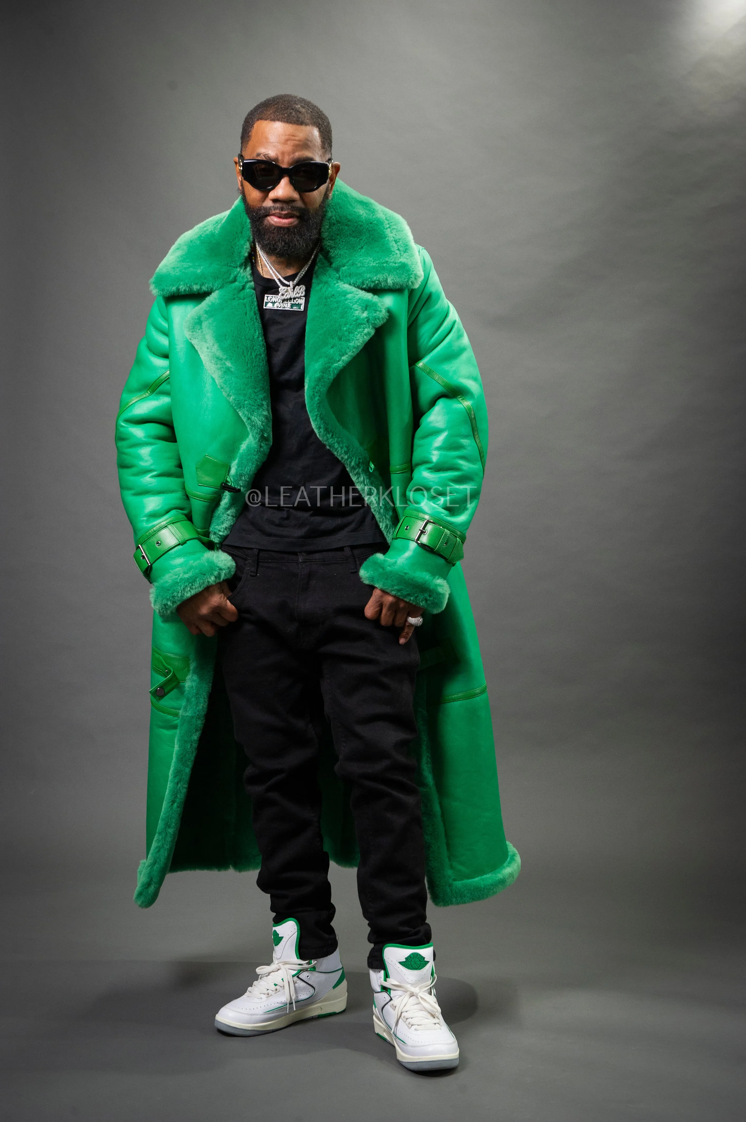 Men's Shearling Trench Coat [Irish Green]