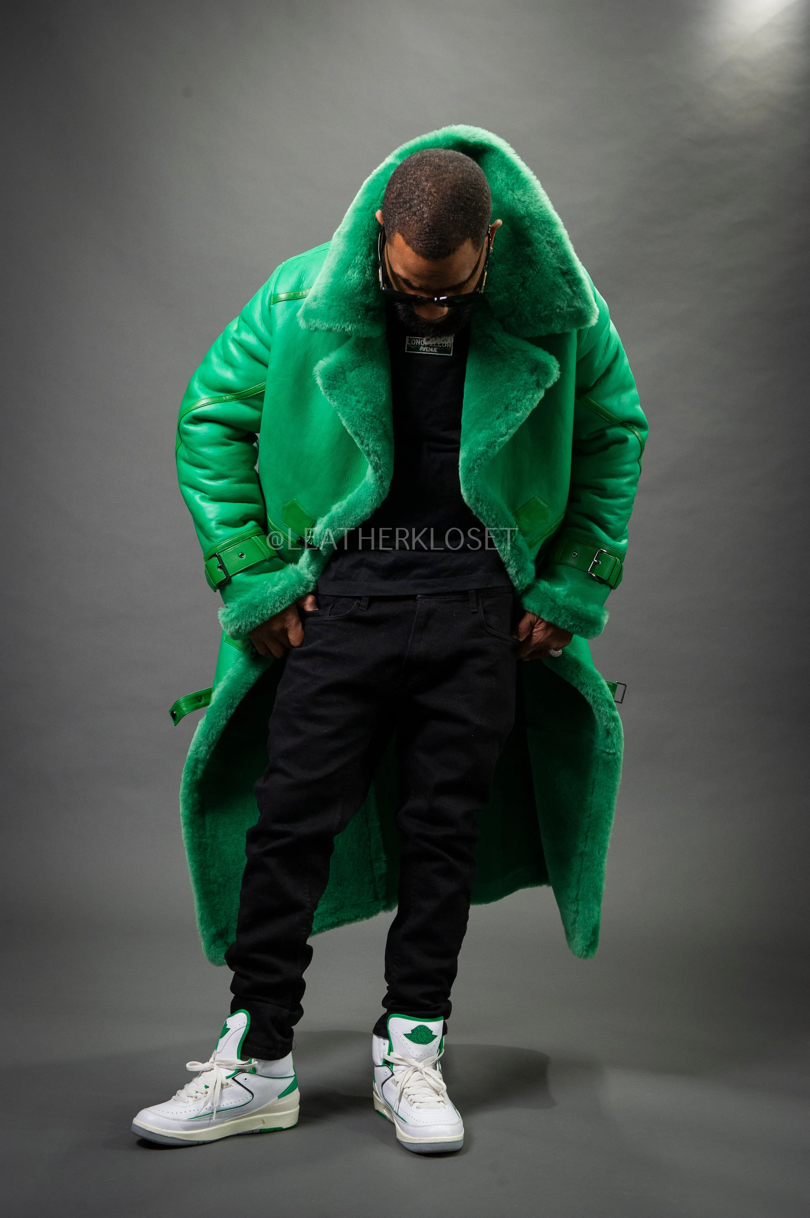 Men's Shearling Trench Coat [Irish Green]